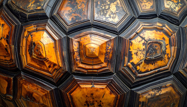 Close-up Macro Texture of a Tortoise Shells Orange and Black Pattern