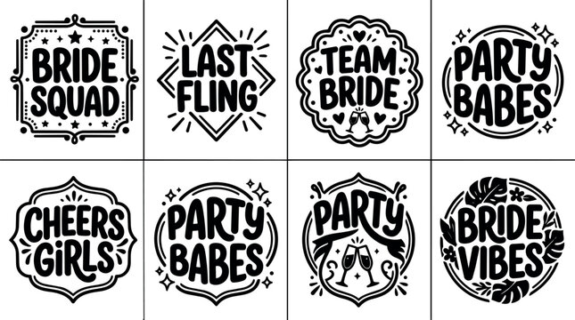 Black and white hand lettering bride squad last fling team bride party babes cheers girls bride vibes