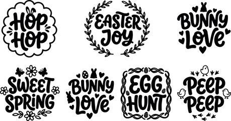 Obraz premium Black and white easter joy hop hop bunny love sweet spring egg hunt peep peep lettering collection