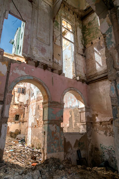 Havana, Cuba.  Interior of an old dilapidated home in old Havana.