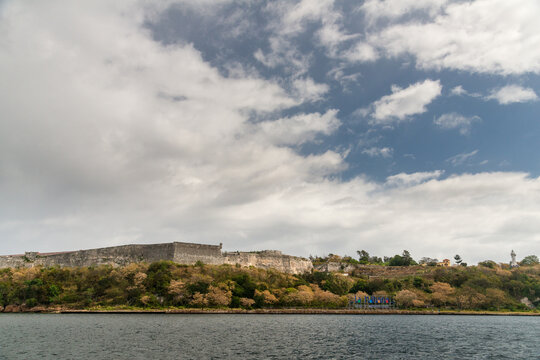 Cuba, Havana.  The outer wall of the Castillo del Morro, fortress built to defend the harbour.
