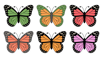 Vibrant collection of six colorful butterflies in flight Vector © MDSOPON
