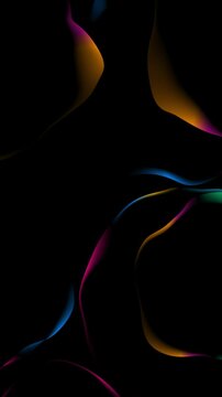 Colorful glowing fluid circular shapes with smooth gradients on black background. Neon light, futuristic vertical motion design. Seamless loop. Video animation Ultra HD 4K 2160x3840