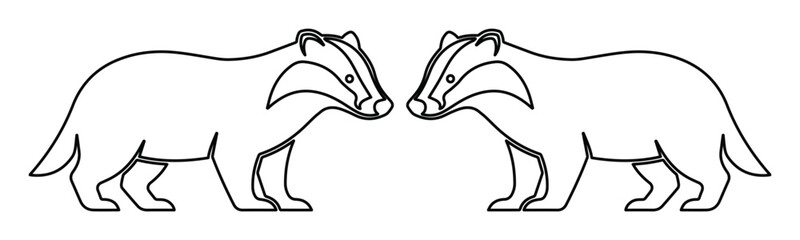 Minimalist badger line art icons, symmetrical wildlife animal silhouettes, black and white EPS © usmi