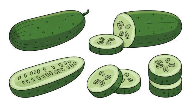 Assorted fresh green cucumbers in various shapes and sizes Vector