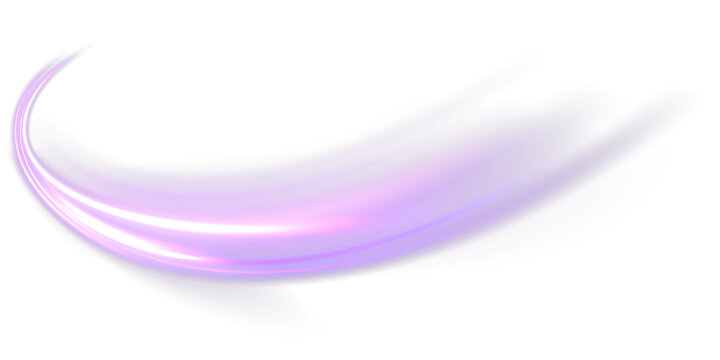 Glowing pink-violet light swooshes with soft blue tint on transparent background. Curved motion trails with ring and arc elements for dynamic effects and modern interfaces