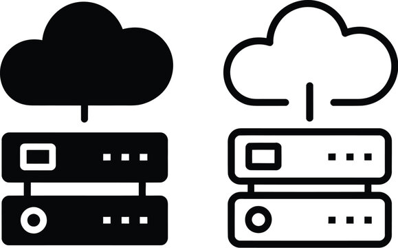Cloud computing data storage icon, vector illustration of network hosting server and cloud symbol, isolated on transparent background for IT, hosting, and digital storage design projects.