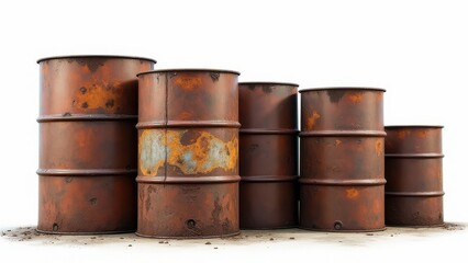 Obraz premium rusty metal barrels and industrial drums isolated on white corroded texture containers