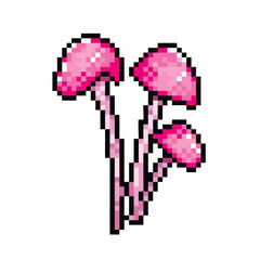 Fototapeta premium Pink mushroom pixel art colorful illustration isolated on square white background.