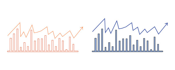 Obraz premium Business Growth Analytics with Colorful Bar Charts and Rising Line Graph, Financial Data Visualization and Market Trend Illustration on Light Background
