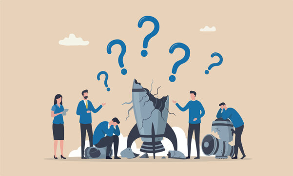 Fail The with clean lines and minimal shading crash launching space rocket metaphor of new business failure