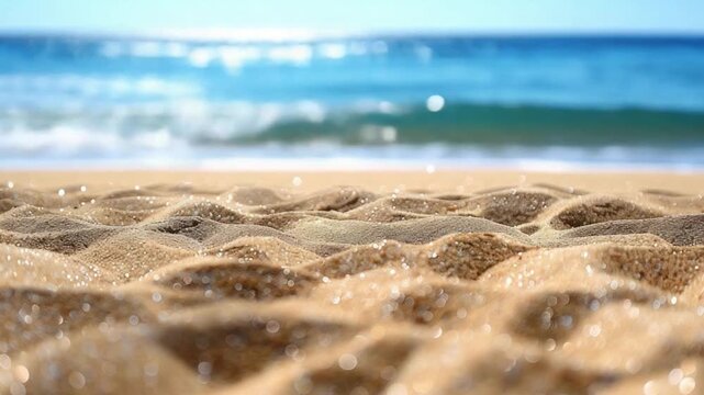 Sandy beach along the coastline with the deep blue ocean in the background, suitable for use in travel or outdoor related projects