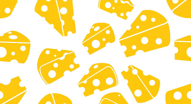 Vibrant yellow swiss cheese slices with holes arranged in a seamless repeating pattern