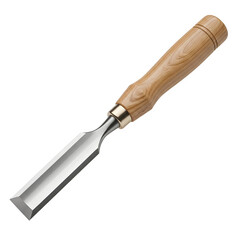 Fototapeta premium High quality wood carving chisel with ergonomic ash handle and sharp steel blade isolated on transparent background for woodworking