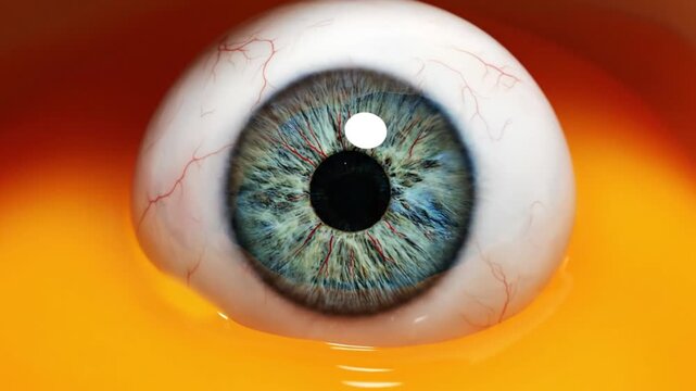 Eye opening slowly in eggshell close-up