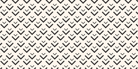 Vector geometric seamless pattern with lines, arrows, stylized fish scale grid. Simple abstract black and white graphic ornament. Modern minimal monochrome background texture. Stylish repeated design © achmad