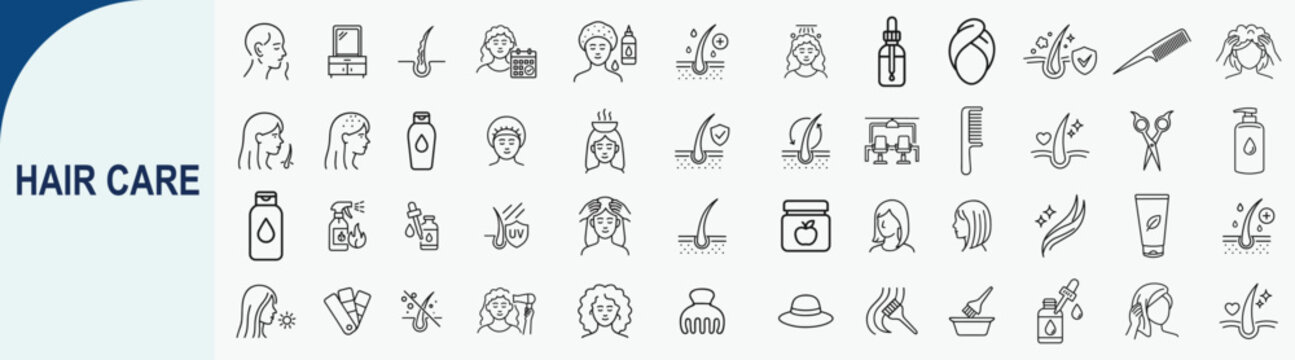 Hair Care and Beauty Salon Line Icon Set, Vector Illustrations