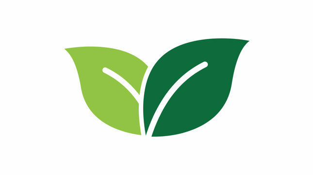 Two contrasting green leaves form a logo icon symbolizing eco-friendly sustainability, natural growth, and green branding for nature, plants, and environmental initiatives.