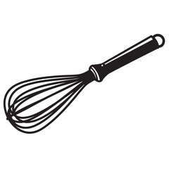 Obraz premium Black and white line art illustration of a kitchen whisk, simple cooking utensil design.