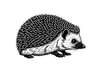 Vintage Hedgehog Engraving Illustration, Hand-Drawn Woodcut Style Woodland Animal Line Art Isolated on White Background © Dian