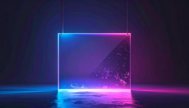 Neon square illuminated with ambient light