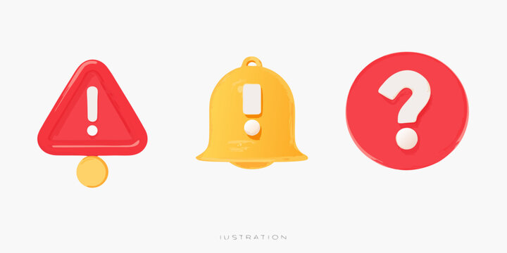 Colorful warning notification and question mark icons in a cartoon style