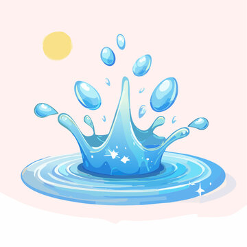Vibrant cartoon illustration of a fresh blue water splash forming a crown shape with droplets, symbolizing purity and refreshing liquid