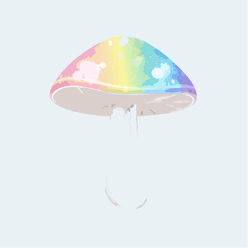 Aesthetic Rainbow Mushroom Illustration with Soft Pastel Colors