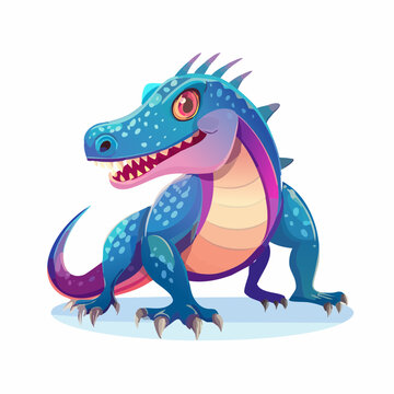 Cartoon Blue Dragon Lizard Creature with Spikes and Sharp Teeth