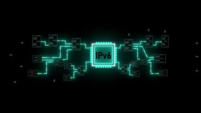 IPv6 Network Data Flow Animation Digital Technology Chip Internet Protocol Communication System. ChatGPT said:IPv6 Network Data Flow Animation Featuring Futuristic Cybersecurity And Connectivity