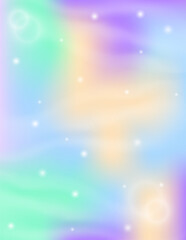 Fototapeta premium Rainbow pastel color gradient background with glowing bokeh sparkles. Abstract holographic texture with light blur. Vector illustration