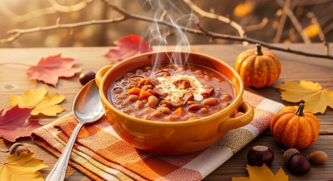 Soup bowl autumnal tabletop scene