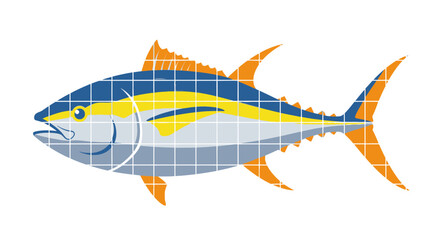 Fototapeta premium The illustration depicts a yellowfin tuna fish in a graphic style.