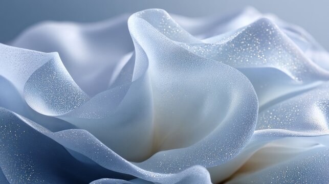 Delicate, silky petals in soothing shades of blue shimmer softly under gentle light. They evoke a sense of tranquility and beauty, inviting peaceful thoughts and daydreams