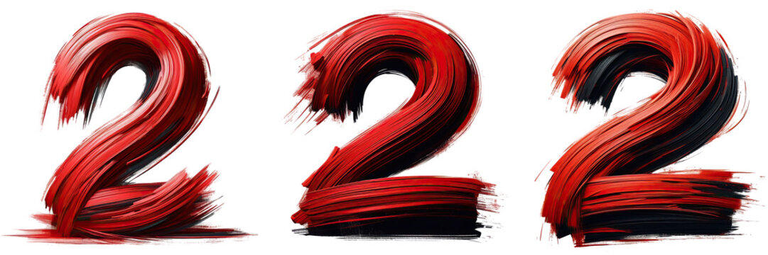 Three artistic effects of number 2 without background