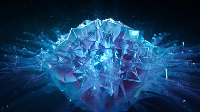Vibrant blue crystal formation glows brightly against a dark background