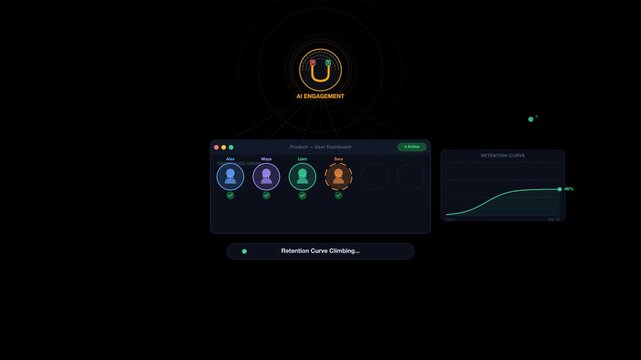 User interface showcasing icons and charts on a dark backdrop, perfect for web design, data visualization, technology projects, and infographics.