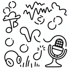 Set of Black Outline Music and Podcast Icons Vector © MD