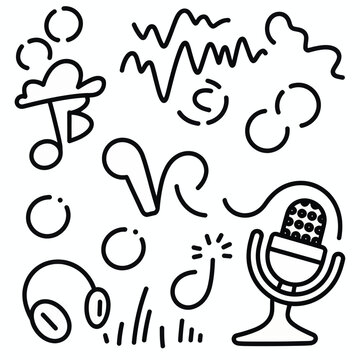 Set of Black Outline Music and Podcast Icons Vector