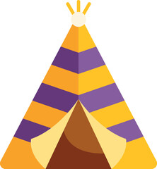 Teepee graphic featuring alternating yellow and purple stripes with an open entrance © anatolir