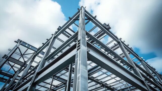 A large metal structure against a clear blue sky with some clouds