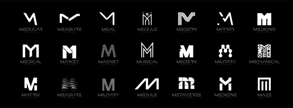 Letter M Logo Collection in Futuristic Tech Style, Modern Geometric Minimalist Creative Branding for Business Identity Design. Monogram Set for Startups, Businesses, Companies. Vector Illustration