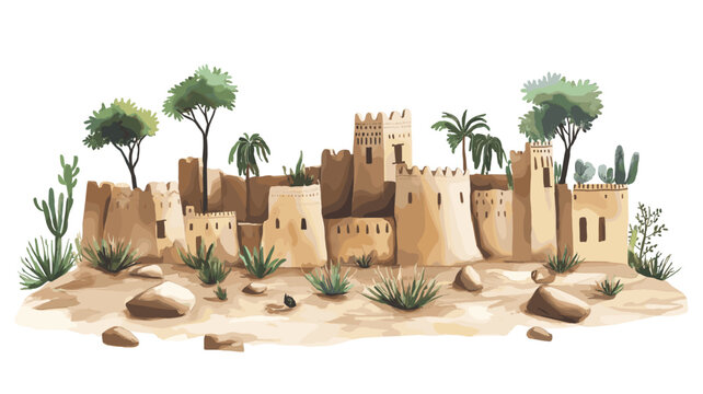 Dogon Country. Dogon Country hand drawn watercolor illustration on white background