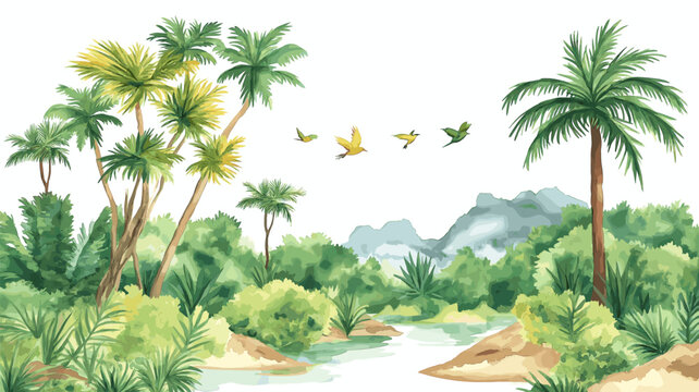 Djoudj National Bird Sanctuary. Djoudj National Bird Sanctuary hand drawn watercolor illustration on white background