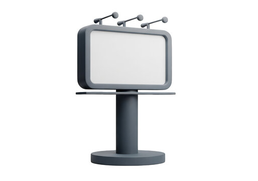 A 3d rendered blank rectangular billboard with three overhead lights mounted on a sturdy pillar