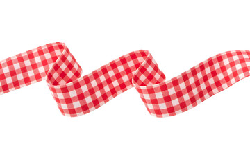 Obraz premium Red gingham ribbon curled isolated on white background