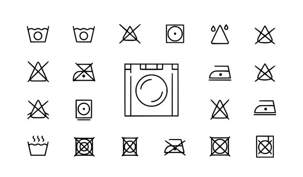 Laundry care symbols set washing drying ironing icons vector illustration