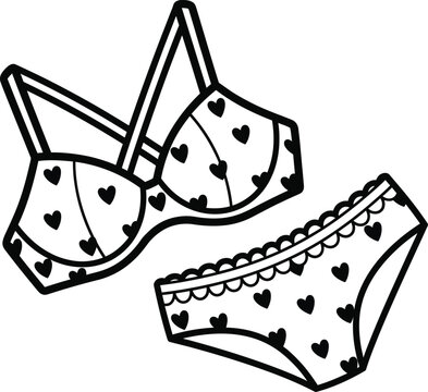 Lingerie set illustration featuring heart pattern bra and panties art