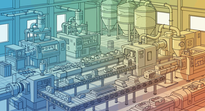 Industrial factory machinery equipment interior.