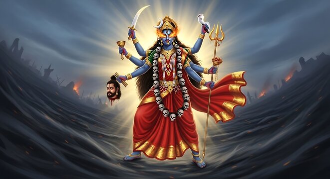 Hindu Goddess Durga Statue Illustration.